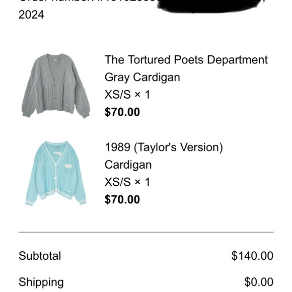 NEW Taylor Swift Authentic The Tortured Poets Department Gray Cardigan Sweater S - Picture 7 of 7